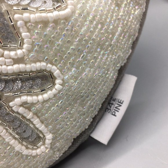 34th&Pine Christmas Silver Snowflake Beaded Sequins Accent Pillow Holiday 15" - Picture 4 of 10